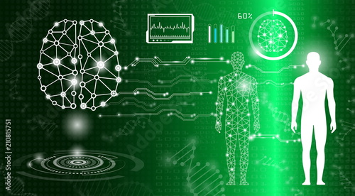 abstract background technology concept in green light,human body heal,technology modern medical science in future and global international medical with tests analysis clone DNA human