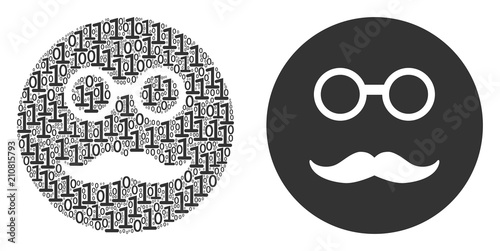Pension smiley mosaic icon of zero and null digits in randomized sizes. Vector digit symbols are formed into pension smiley illustration design concept.
