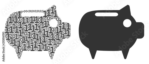 Piggy bank mosaic icon of zero and null digits in different sizes. Vector digital symbols are grouped into piggy bank mosaic design concept.