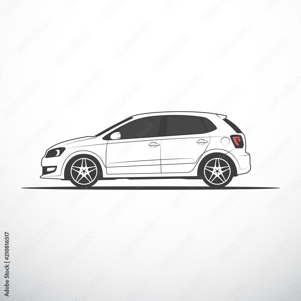 Side view of car. Car sketch. Vector illustration