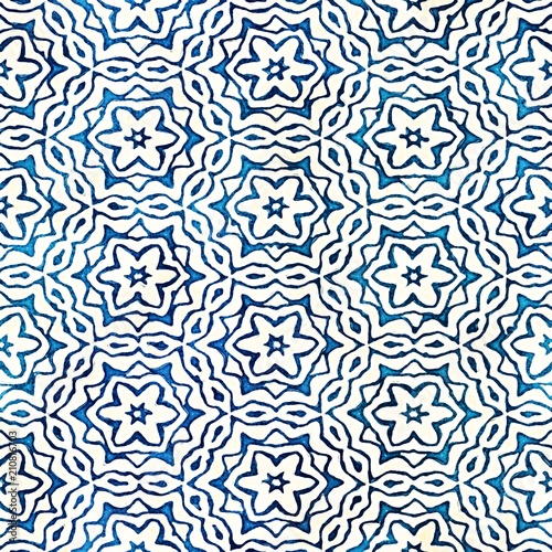 Native batik seamless watercolor artistic boho style colorful square pattern.