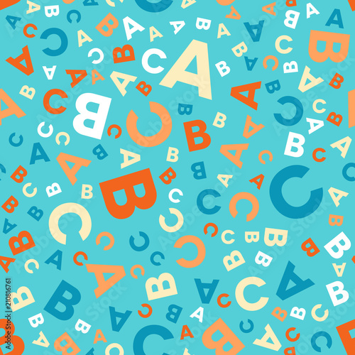 Seamless vector pattern - different letters ABC. Colorful school pattern for children. Multicolor background for kids. Alphabet studying background.