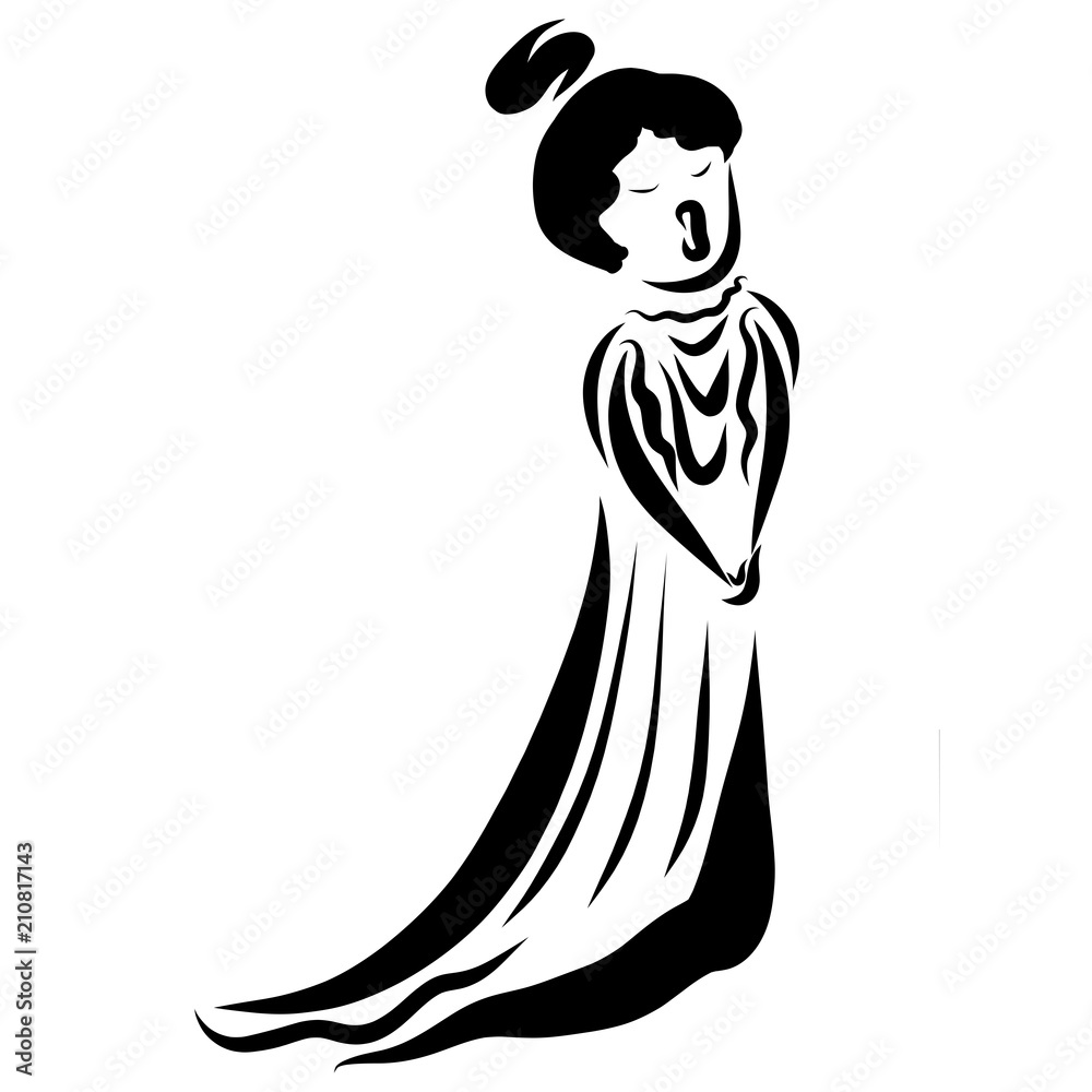 Opera singer in a long dress with a solemn hairdo Opera singer in a long dress with a solemn hairdo