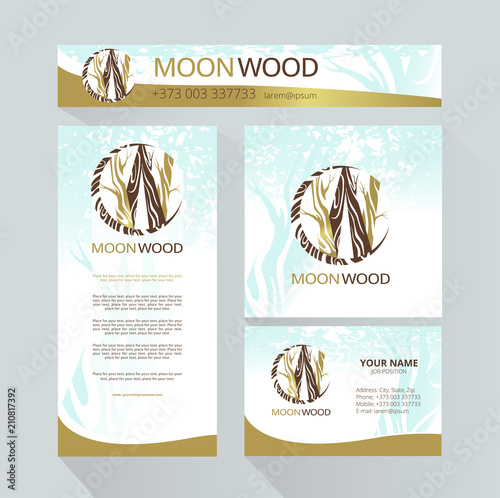 Template  for the brand moon wood company , wood factory, wood carvers, wood floor, shop, bar. Element for design Business card, banner, pattern, brochure template.
