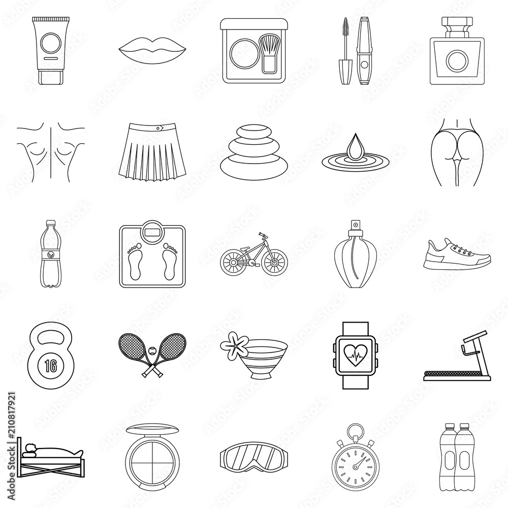 Yoga icons set. Outline set of 25 yoga vector icons for web isolated on white background