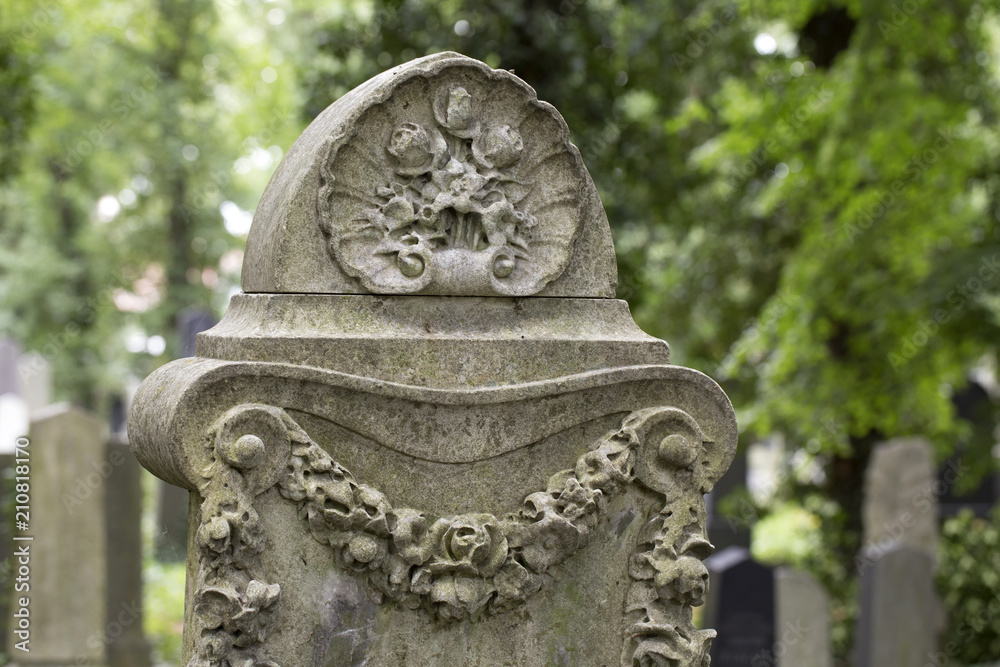 Tombstone on the Prague Jewish Cemetery, Czech Republic Tombstone on the Prague Jewish Cemetery, Czech Republic