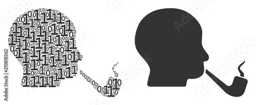 Smoking detective composition icon of one and zero digits in various sizes. Vector digit symbols are organized into smoking detective collage design concept.