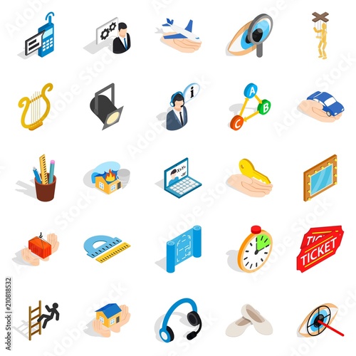 Office icons set. Isometric set of 25 office vector icons for web isolated on white background