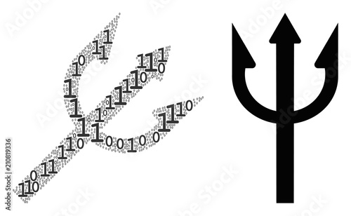 Trident fork composition icon of zero and null digits in random sizes. Vector digit symbols are combined into trident fork composition design concept.