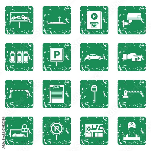 Car parking icons set in grunge style green isolated vector illustration