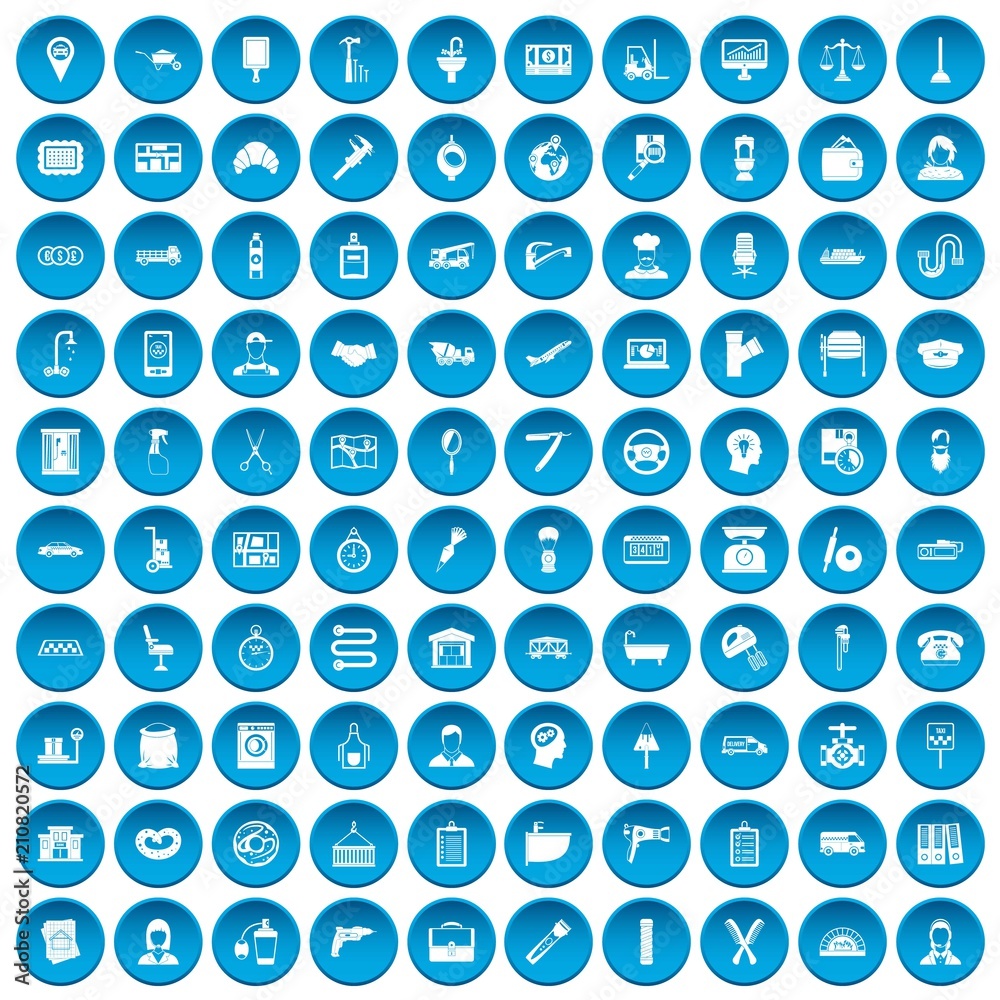 100 work icons set in blue circle isolated on white vector illustration 100 work icons set in blue circle isolated on white vector illustration