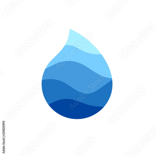 Drop vector logo. Water abstract icon. Sea wave inside drop. Abstract simple isolated blue symbol, illustration on white background.