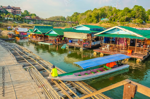 Boat Dock And Resort in Songgaria Cross river walk Bridge Sangkhla Buri kanchanaburi thailand