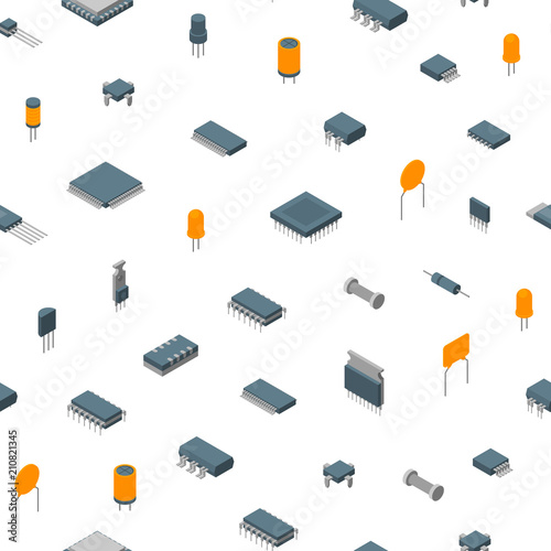 Microchip Computer Electronic ComponentsSeamless Pattern Background. Vector