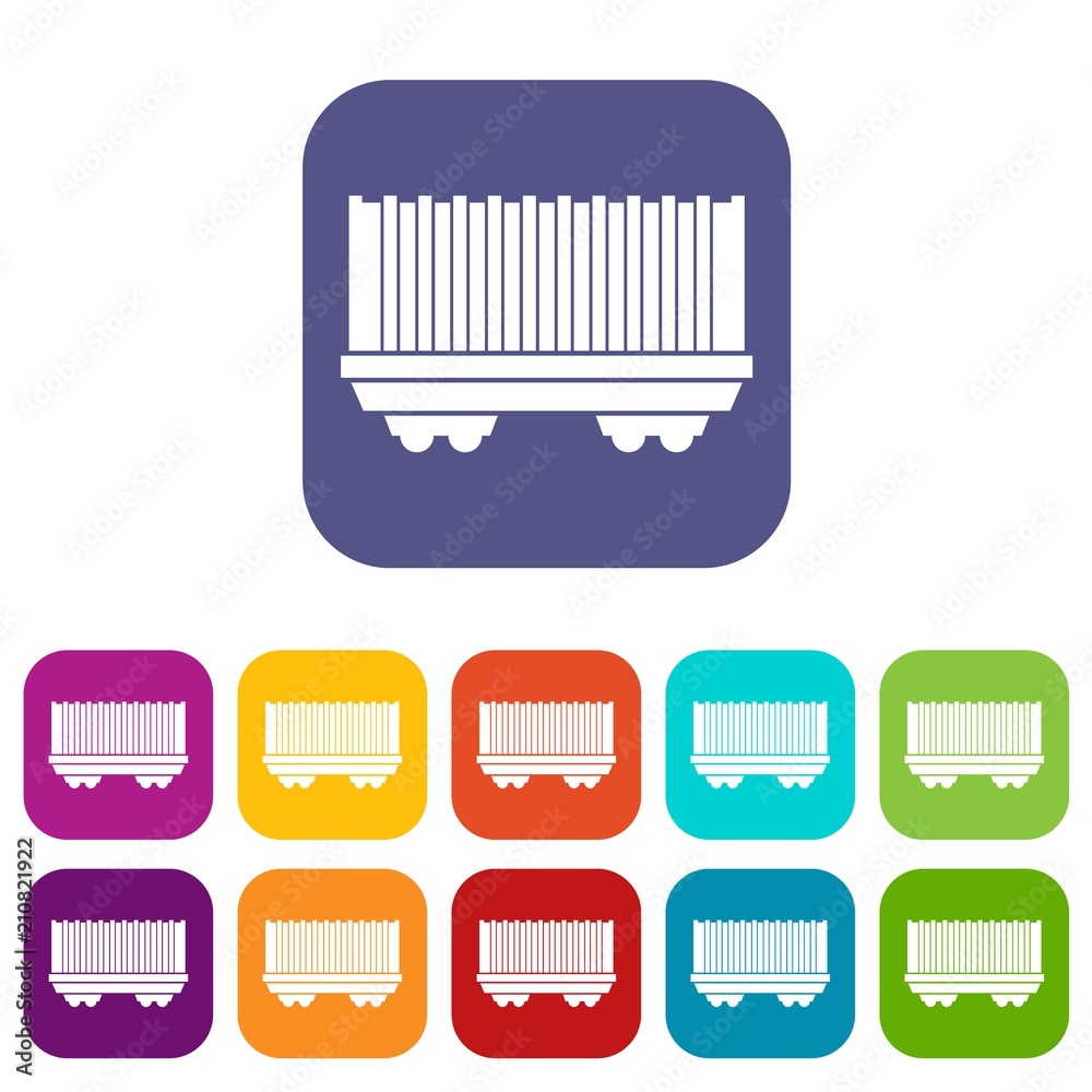 Cargo wagon icons set vector illustration in flat style in colors red, blue, green, and other Cargo wagon icons set vector illustration in flat style in colors red, blue, green, and other
