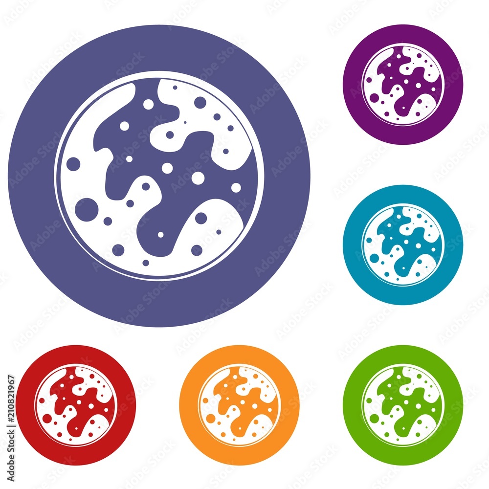 Mars icons set in flat circle red, blue and green color for web Mars icons set in flat circle red, blue and green color for web