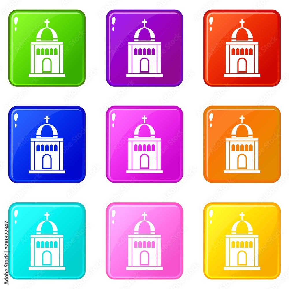 Church icons of 9 color set isolated vector illustration