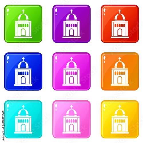 Church icons of 9 color set isolated vector illustration © ylivdesign