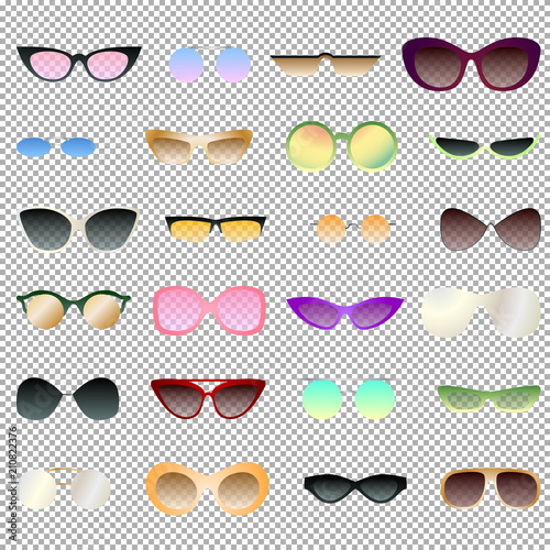 Transparent and opaque eyewear set for clipart, various sunglasses shape set, trendy glasses style