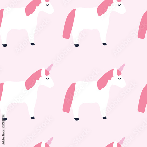 Cute unicorns pink background seamless pattern