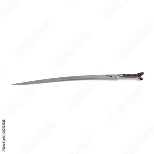 Turkish Yatagan Sword on white. Side view. 3D illustration