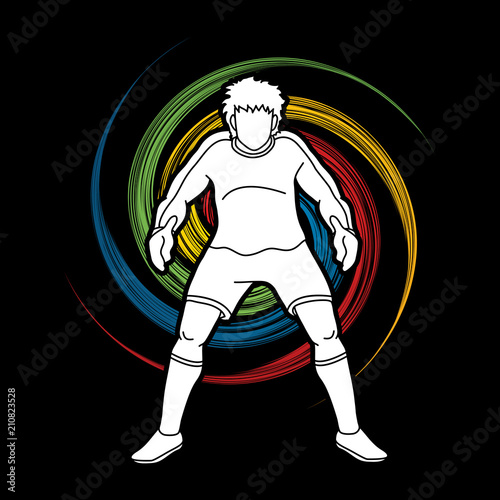 Goalkeeper prepare catches the ball designed on spin wheel graphic vector