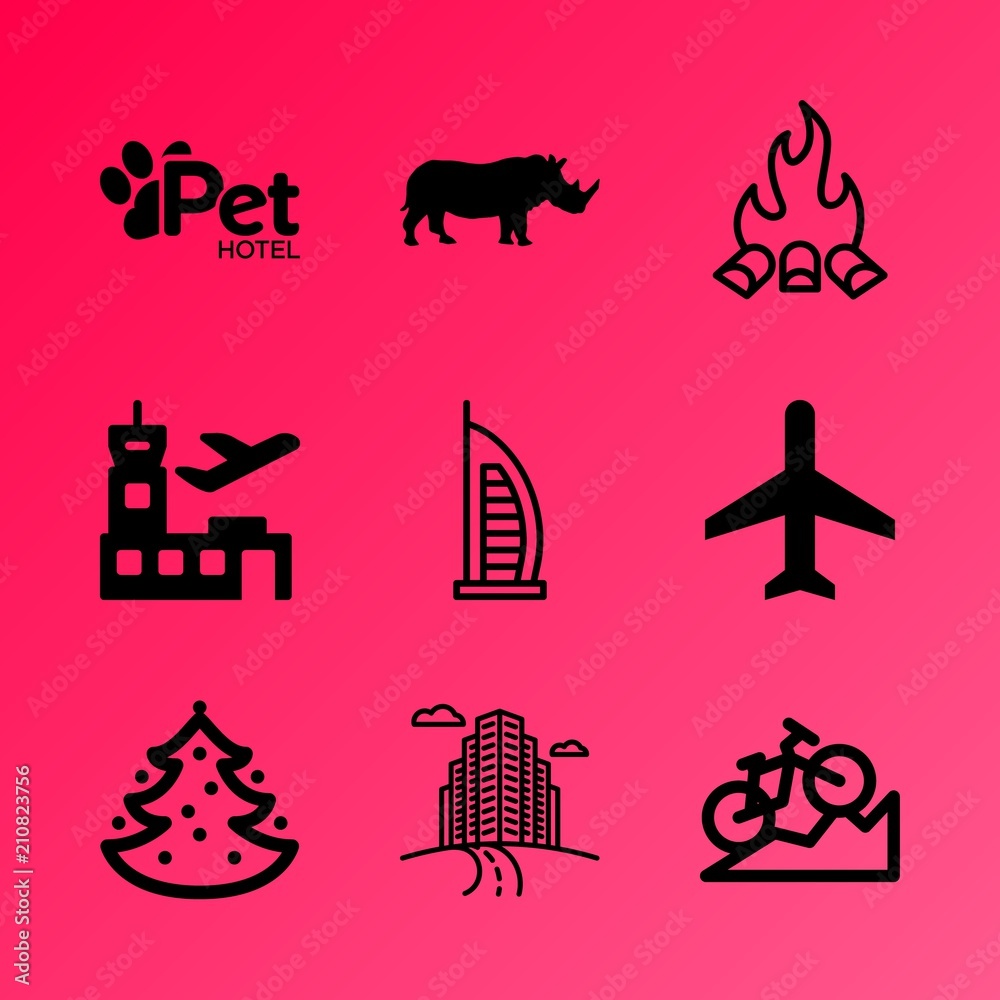 Vector icon set about travel and tourism with 9 icons related to dubai, brown, head, set, concept, flat, interior, holiday, arab and party