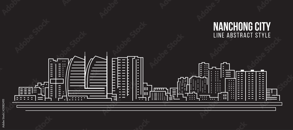 Cityscape Building Line art Vector Illustration design - Nanchong city