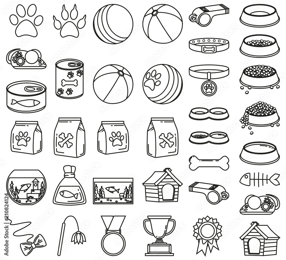 Line art black and white 37 pet shop elements Stock Vector | Adobe Stock