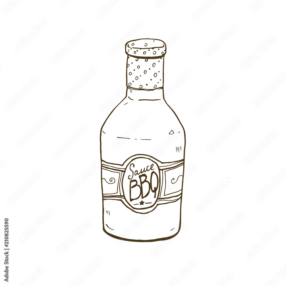 Sause BBQ sketch isolated on white background. Hand drawn ketchup bottle. Sause BBQ sketch isolated on white background. Hand drawn ketchup bottle.