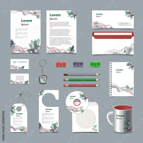 White corporate identity template with red green and blue elements. Vector company style for brandbook guideline. EPS 10