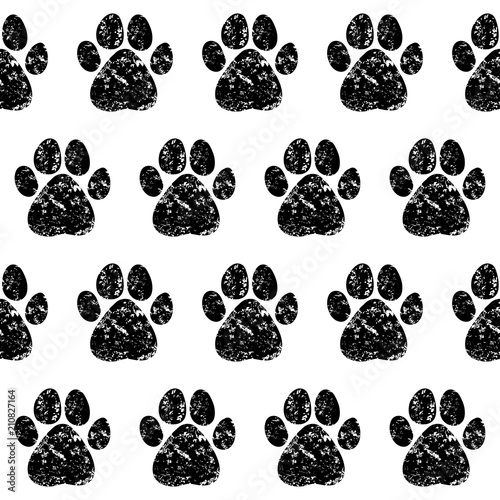 Doodle dog paw seamless pattern background. Abstract dog paw track swatch  for card, invitation, veterinarian clinic poster, textile, bag print, modern workshop advertising etc.