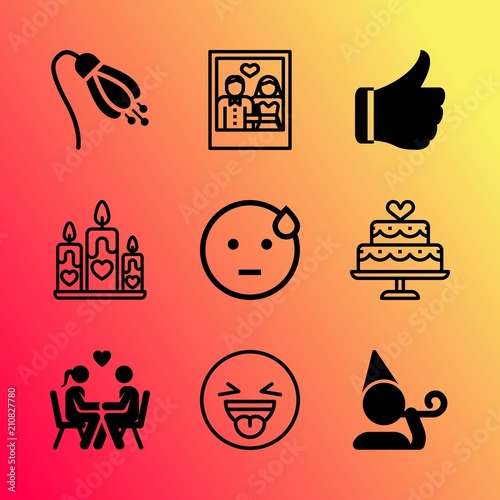 Vector icon set about love with 9 icons related to facebook, background, template, love, baby, caucasian, type, beautiful, family and humor photo