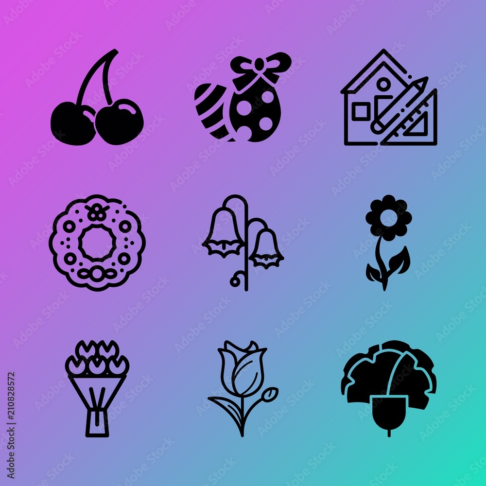 Vector icon set about flowers with 9 icons related to template, spring, vector, card, sour, illustration, fresh, business, composition and xmas Vector icon set about flowers with 9 icons related to template, spring, vector, card, sour, illustration, fresh, business, composition and xmas