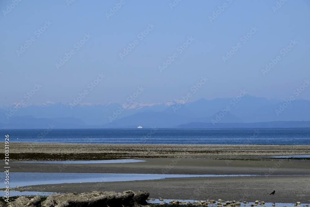 beach landscape at Miracle Beach during low tide, near Oyster River; Vancouver Island British Columbia Canada 