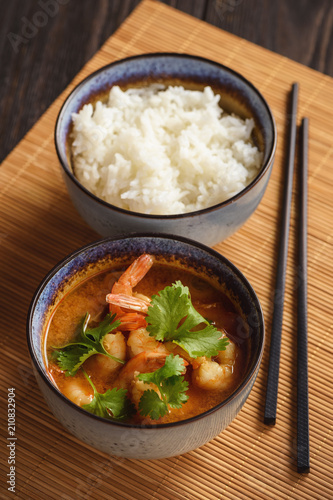 Tom yum soup with shrimp and jasmine rice