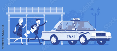 People catching a taxi cab