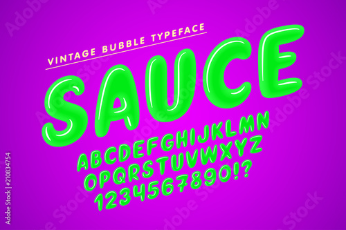 Glossy bubble comical font design, colorful alphabet
