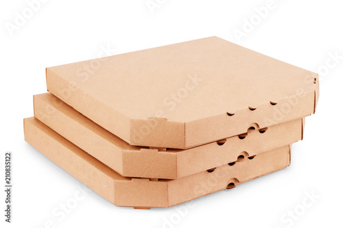 Pizza box, top view, brown, isolated on white photo