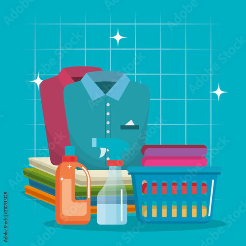 clothes with laundry service icons vector illustration design