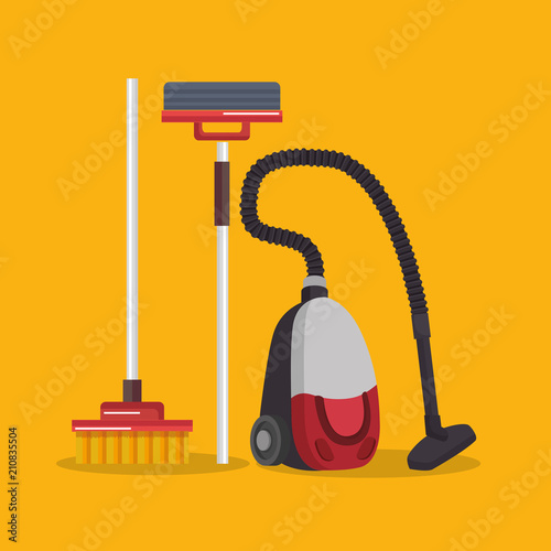 vacuum cleaner with laundry service vector illustration design