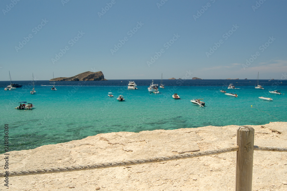 Beautiful Cala Comte Beach, Sant Antoni de Portmany, Ibiza, Balearic Islands, Spain Beautiful Cala Comte Beach, Sant Antoni de Portmany, Ibiza, Balearic Islands, Spain