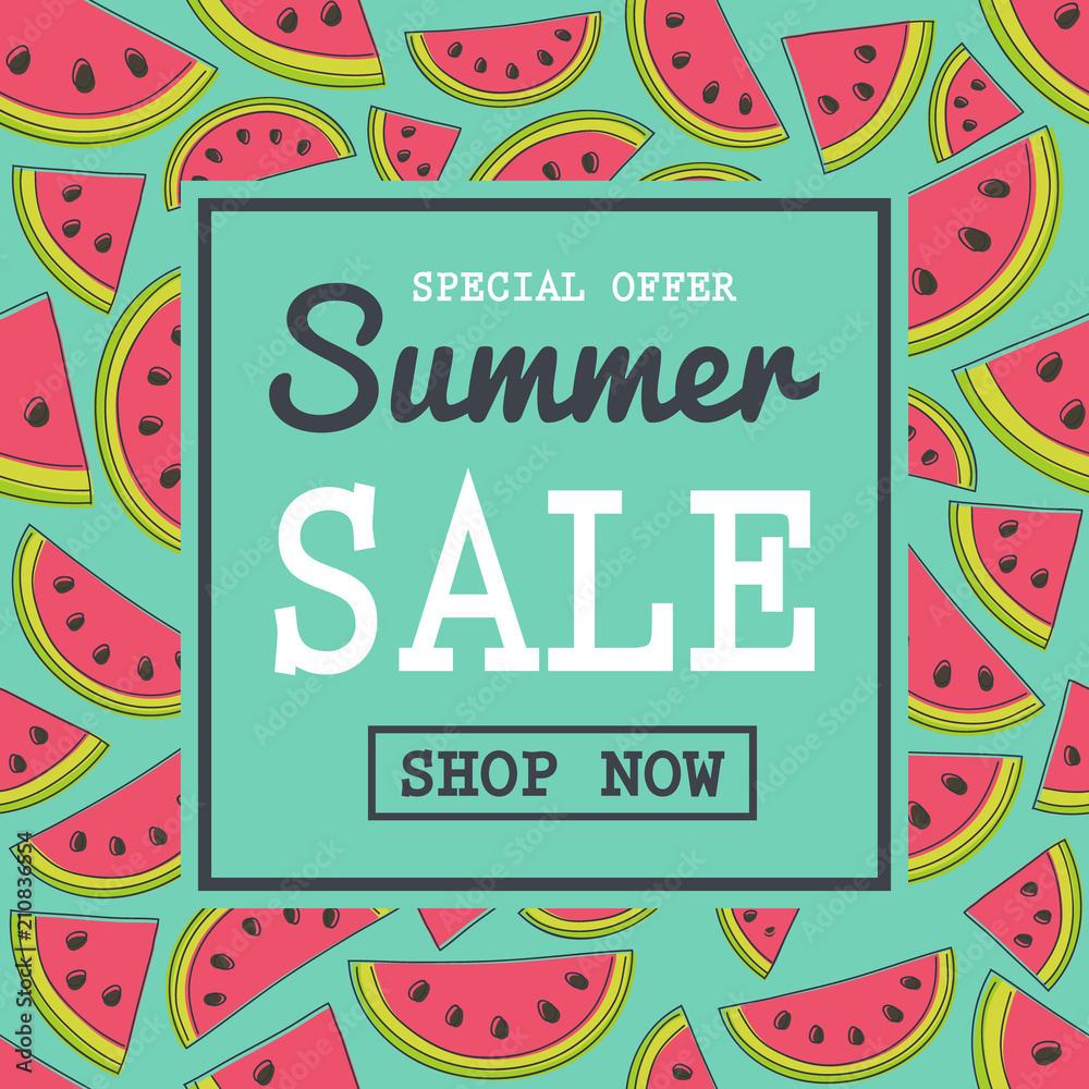 Fototapeta premium Summer Sale - colourful poster with watermelons. Vector.