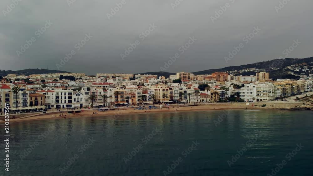 Aerial view of small town with harbour Aerial view of small town with harbour