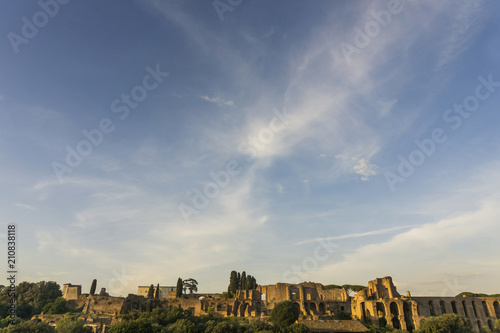 View of Rome, Palentine hill archaeological ancient ruins