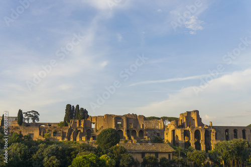 View of Rome, Palentine hill archaeological ancient ruins