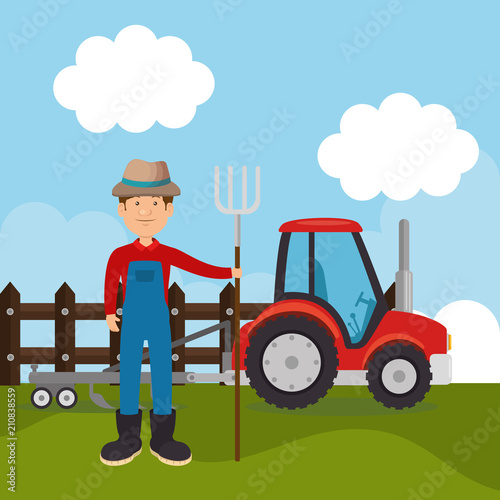 farmer in the farm scene vector illustration design