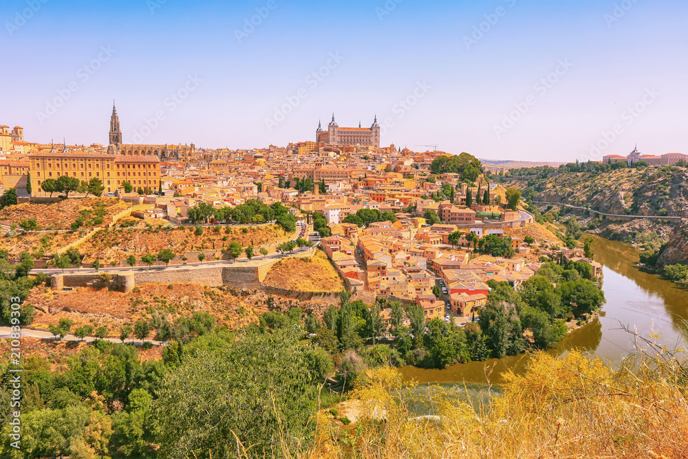Aerial view of the old medieval town Toledo, Spain