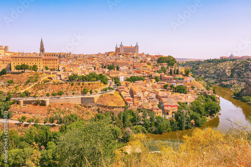 Aerial view of the old medieval town Toledo, Spain © liramaigums