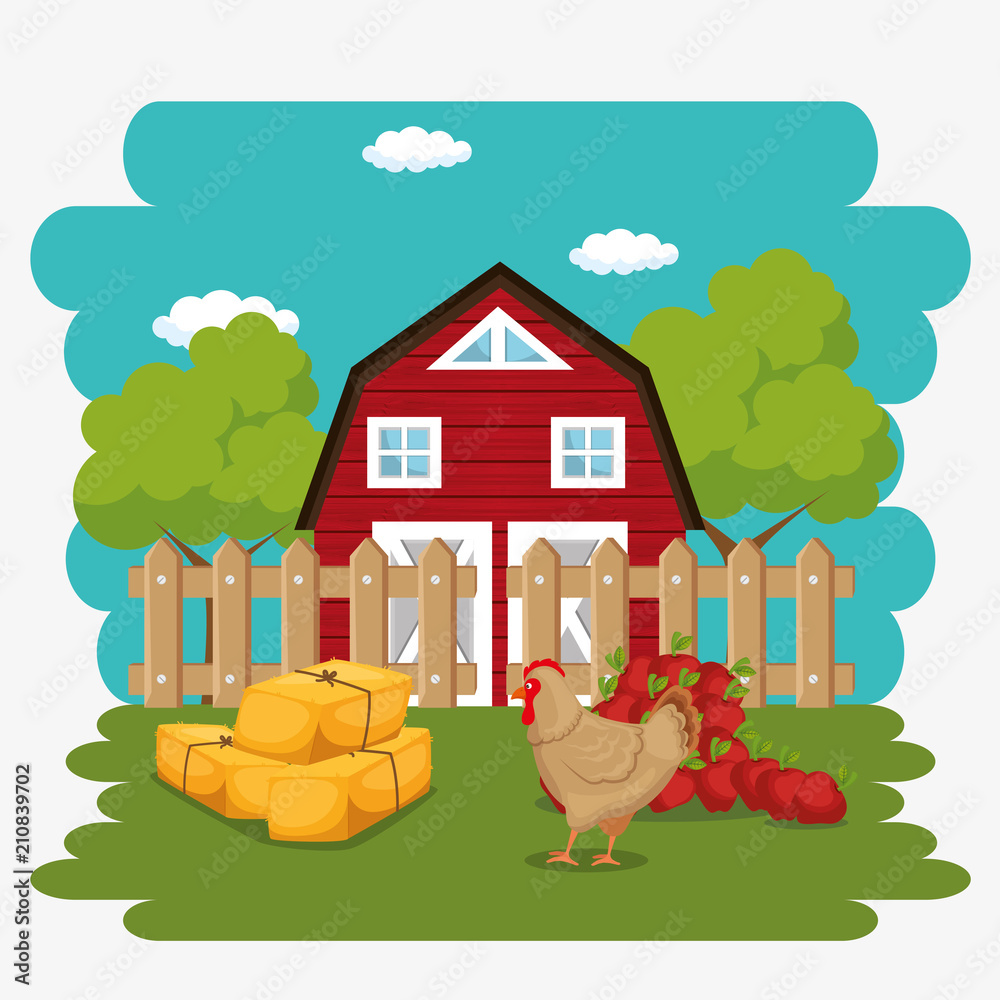 Naklejka premium farmhouse in the farm scene vector illustration design